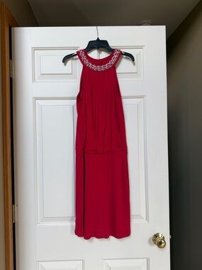 White House Black Market Red Embellished Halter Midi Dress